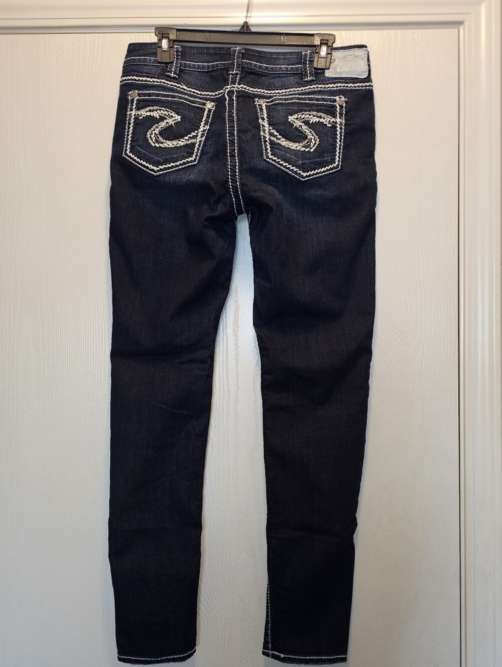 Silver Suki Skinny Jeans Womans Size 32 Dark Wash Denim Pants White Label Logo - Picture 6 of 6